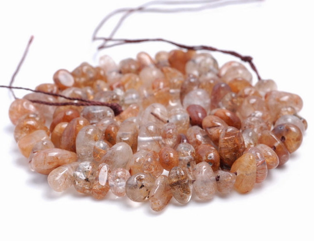 7-9MM Bronze Rutilated Quartz Gemstone Pebble Chip Loose Beads 15.5 ...