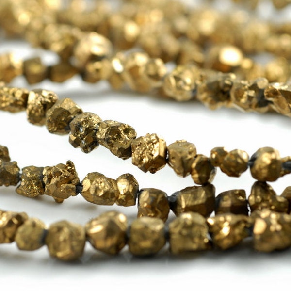 4-5mm Titanium Gold Nugget Natural Honey Citrine Gemstone Rugged Pebble Loose Beads 15.5 inch Full  Strand (90142914-352)