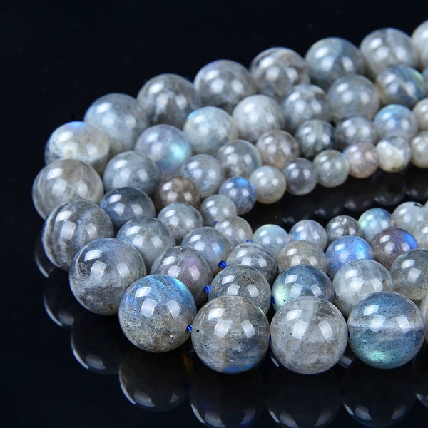 Labradorite Gemstone Blue Flash Grade AA 4mm 5mm 6mm 7mm 8mm 9mm 10mm 11mm 12mm Round Loose Beads Full Strand (A289)