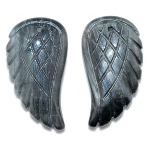 25X13MM Hawk Eye Gemstone Blue Grey Grade AAA Carved Angel Wing Beads Bulk lot 2,6,12,24,48 (90187207-001)