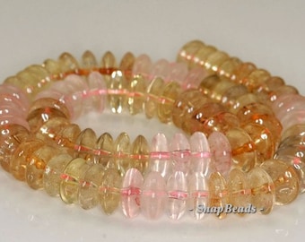 12x5mm Rose Lemon Smoky Mix Quartz Gemstone Rondelle Loose Beads 7.5 inch Half Strand (90191125-B33-562)