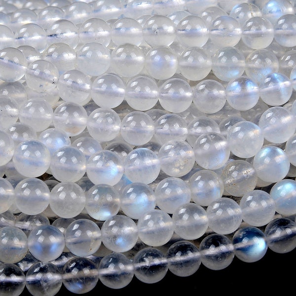 Natural Rainbow Moonstone Strong Blue Flash Gemstone Grade AAA Round 6MM 7MM 8MM 9MM 10MM 11MM 12MM 13MM 14MM Loose Beads (D382 D383)