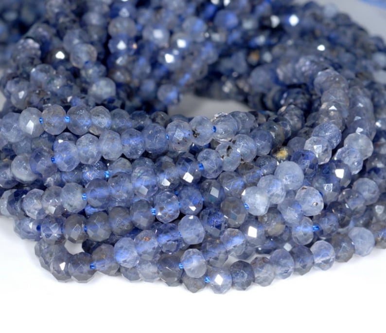 Iolite Smooth Rondelles 5 Huge Ink Blue Water Sapphire Semi Precious Gemstone Beads