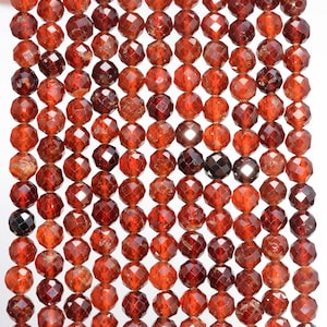 Hessonite Garnet Gemstone Grade AAA Micro Faceted 3MM 4MM Round Loose Beads 15.5 inch Full Strand (A198)