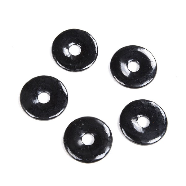 40MM 100% Natural Smooth Russian Shungite Anti Radiation High Carbon  Grade AAA Donut Pendant 1 Bead (80008560-D48)