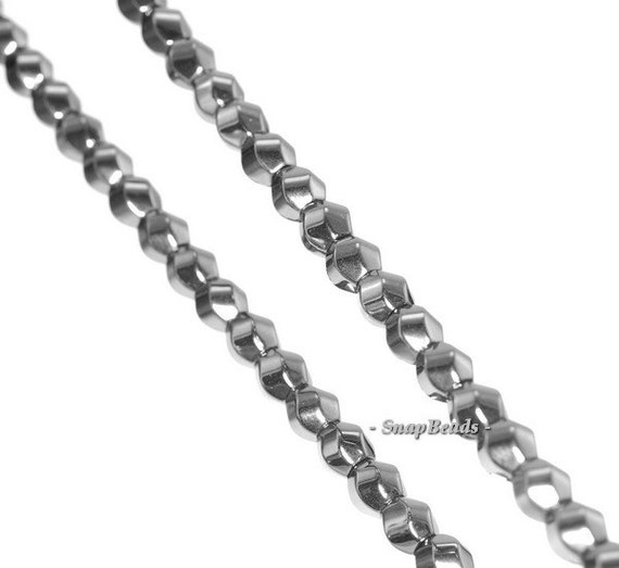6MM NOIR BLACK HEMATITE GEMSTONE TWISTED ROUND HEXAGON DRUM 6MM LOOSE BEADS 7.5/"