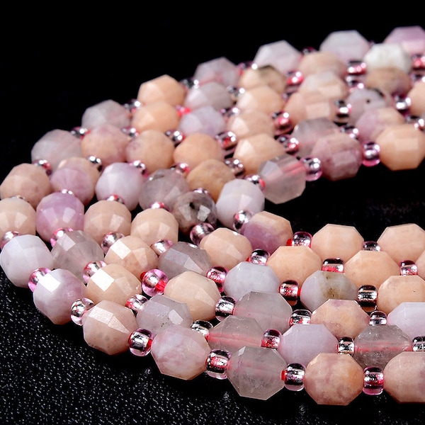 6MM Madagascar Rose Quartz Gemstone Grade A Faceted Prism Double Point Cut Loose Beads (D212)