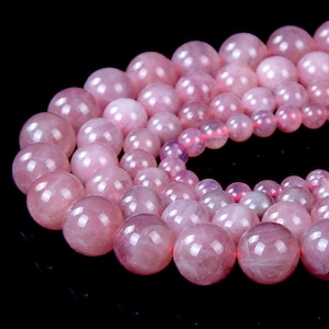 Genuine Natural Madagascar Rose Quartz Gemstone Grade AAA Light Purple Pink 6mm 8mm 9mm 10mm 12mm Round Beads 7.5 inch Half Strand (A214a)