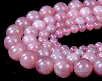 Genuine Natural Madagascar Rose Quartz Gemstone Grade AAA Light Purple Pink 6mm 8mm 9mm 10mm 12mm Round Beads 7.5 inch Half Strand (A214a)
