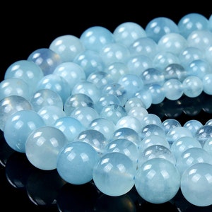 Aguamarina natural redonda, cuentas sueltas de 7 mm, 8 mm, 9 mm, 10 mm, 11 mm, 12 mm, 13 mm, 14 mm, 15 mm, 16 mm, 17 mm, 18 mm, 19 mm y 20 mm (D439, D440, D441)