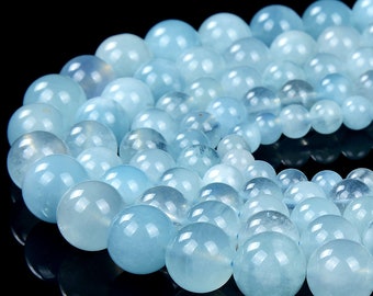 Natural Aquamarine Gemstone Round 7MM 8MM 9MM 10MM 11MM 12MM 13MM 14MM 15MM 16MM 17MM 18MM 19MM 20MM Loose Beads (D439 D440 D441)