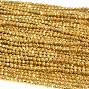 Gold Hematite Gemstone Grade AAA Micro Faceted Round 2mm 3mm 4mm Loose Beads 15.5 inch Full Strand (A261)