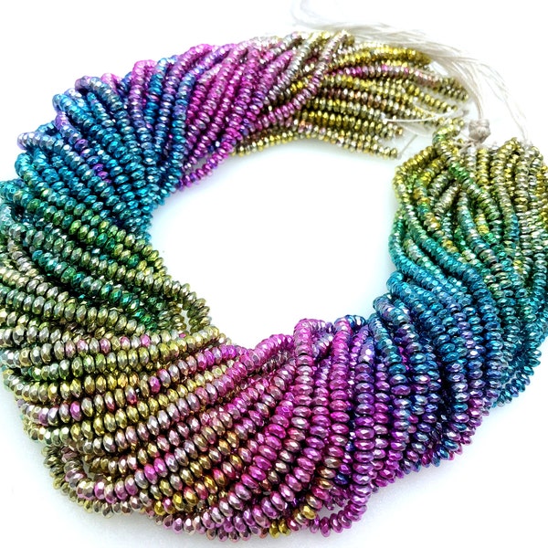 New Color 4x2mm Rainbow Hematite Gemstone Mix Faceted Rondelle Loose Beads 15.5 inch Full Strand (80007986-483)