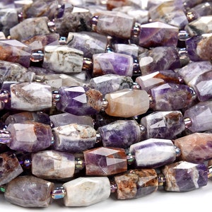 Natural Chevron Amethyst Gemstone 10X14MM Faceted Barrel Tube Loose Beads (D419)