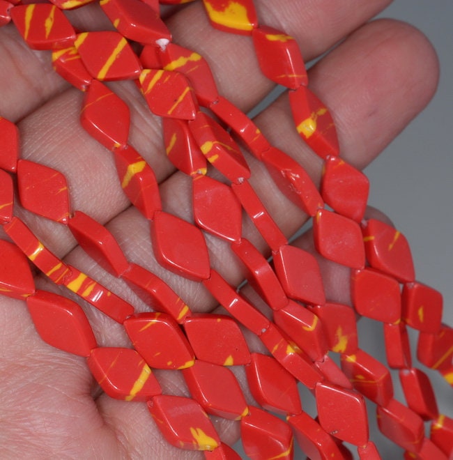 12x7mm Red Yellow Matrix Turquoise Gemstone Diamond Square Loose Beads ...