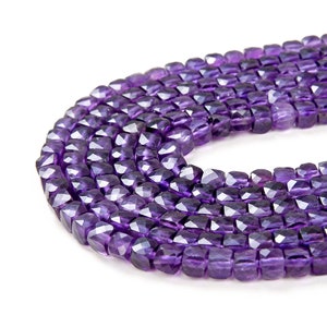 4MM  Amethyst Gemstone Grade AAA Micro Faceted Square Cube Loose Beads (P3)