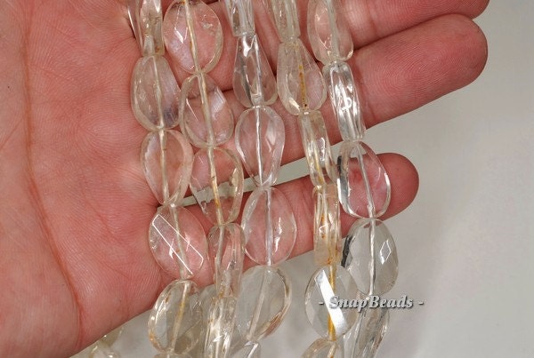 16x12mm Rock Crystal Gemstone Twist Faceted Oval Loose Beads