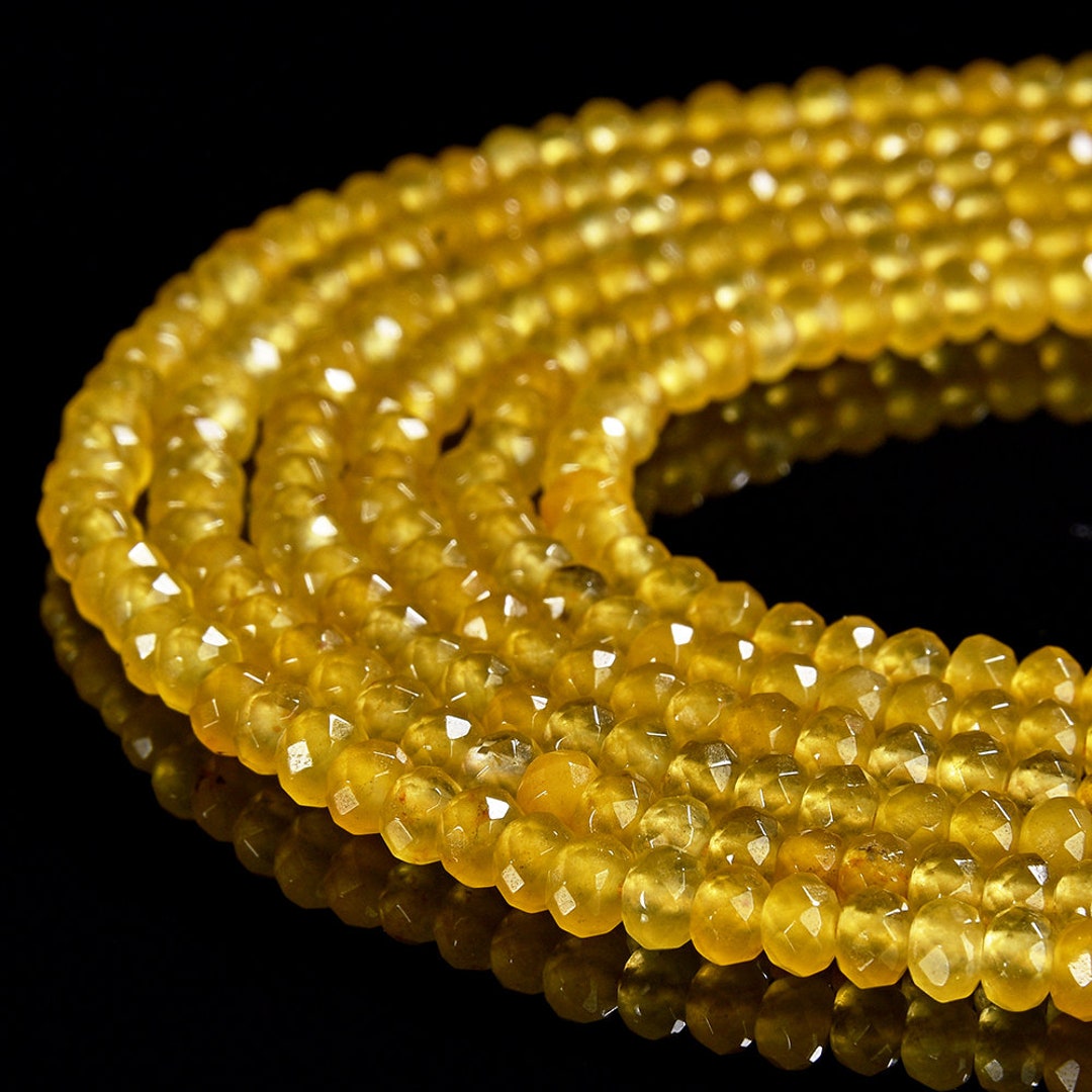 Yellow Jade Gemstone Faceted Rondelle 3X2MM 4X3MM Loose Beads 13.5