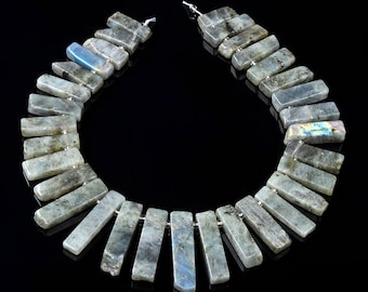 48X11-22X9MM Natural Labradorite Gemstone Gradated Slice Stick Points Loose Beads 15.5 inch Full Strand (80016535-S15)