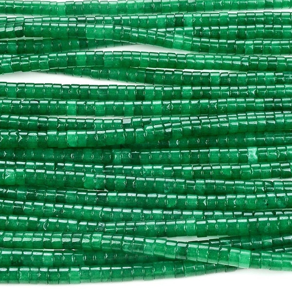 4X2MM Emerald Green Jade Gemstone Heishi Discs Loose Beads (P17)