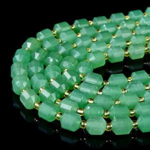 8MM Natural Green Aventurine Gemstone Grade AAA Faceted Prism Double Point Cut Loose Beads (D37)