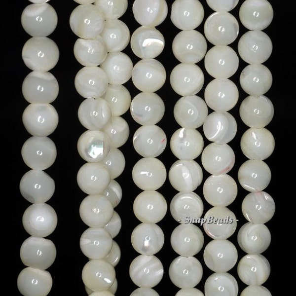 6mm Shell Gemstone Grade AA White Cream Round 6mm Loose Beads 16 inch Full Strand (90143720-176)