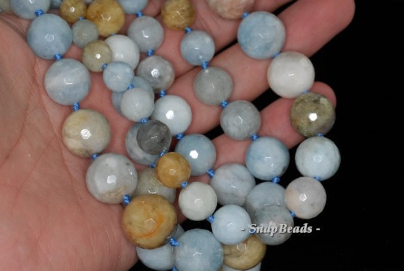 Gradated Aquamarine Gemstone Faceted 16mm-6mm Round Necklace Loose Beads 19 inch Full Strand 90147591-278