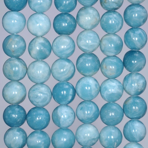 8mm Larimar Quartz Gemstone Grade AAA Sky Blue Milky Gray Round Loose Beads 7.5 inch Half Strand (80004697 H-921)