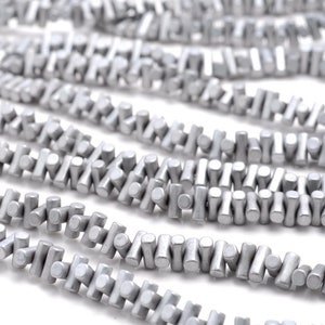 6X3MM Matte Silver Hematite Gemstone Side Drill Hexagon Tube Loose Beads 16 inch Full Strand (80000175-A42)