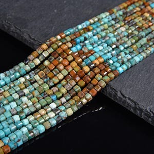 Natural Turqouise Gemstone Faceted Diamond Cut Cube 3MM 4MM Loose Beads 15 inch Full Strand (P116)