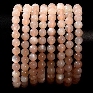 Natural Orange Moonstone Gemstone Round Bracelet 6MM 8MM 7.5 inch Strand (S34)