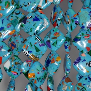 18mm Matrix Turquoise Gemstone Blue Mosaic Diamond Square 18mm Loose Beads 7 Inch Half Strand (90145264-212)
