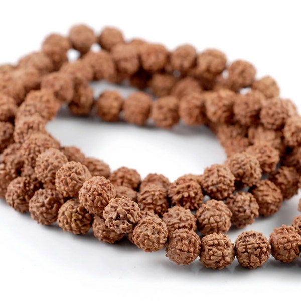 8mm Natural Rudraksha Bodhi Seed Gemstone Rare Mala Prayer Red Brown Round Loose Beads 35 inch 108 Beads (90182475-393)