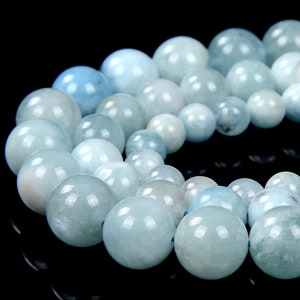 Genuine Aquamarine Gemstone Grade AAA 4mm 5mm 6mm 7mm 8mm 9mm 10mm 12mm 14mm Round Loose Beads (A241)