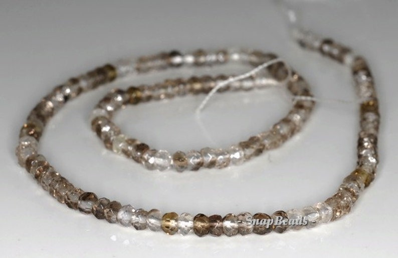 4x3mm Multi Clear Smoky Quartz Gemstone Faceted Rondelle Loose Beads 7.5 inch Half Strand 90142357-341