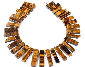 46X10-27X9MM Cognac Yellow Tiger Eye Gemstone Gradated Slice Stick Points Loose Beads 15.5 inch Full Strand (80016529-S14)