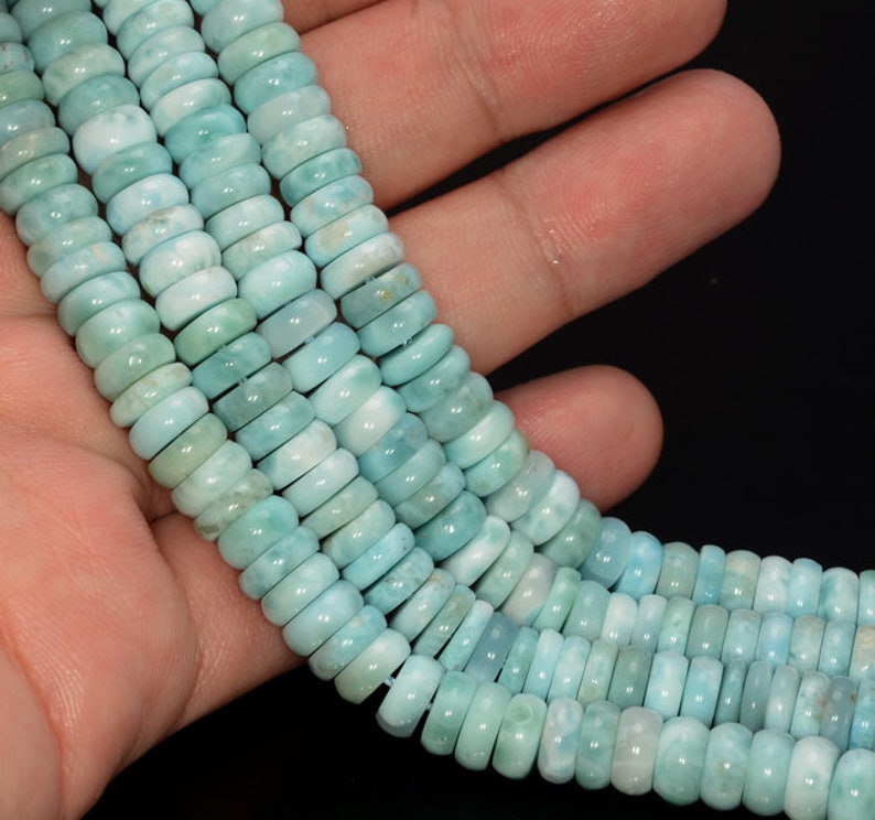 80006165-109 Genuine Dominican Larimar Gemstone Grade AAA Blue 6x2-7x3MM Rondelle Slice Loose Beads 4 inch
