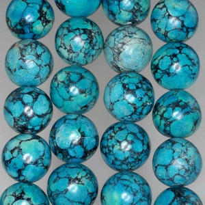 14mm Blue Turquoise Gemstone Swirls Round 14mm Loose Beads 16 inch Full Strand (90186707-770)