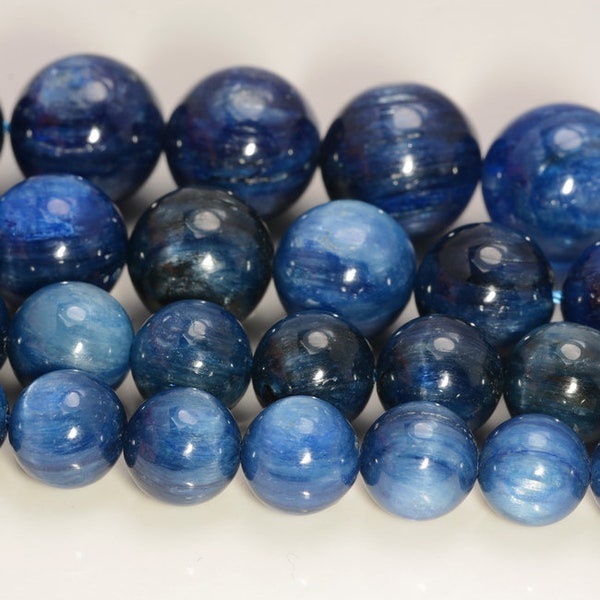 Kyanite Gemstone Blue Grade AA 5mm 6mm 8mm 9mm 10mm 11mm 12mm 13mm 14mm Round Loose Beads 7 Inch Half Strand (A218)