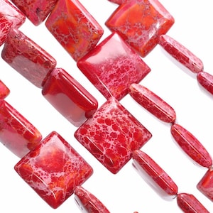 18MM Red Imperial Jasper Gemstone Square Loose Beads 7.5 inch Half Strand (80004108-B109)