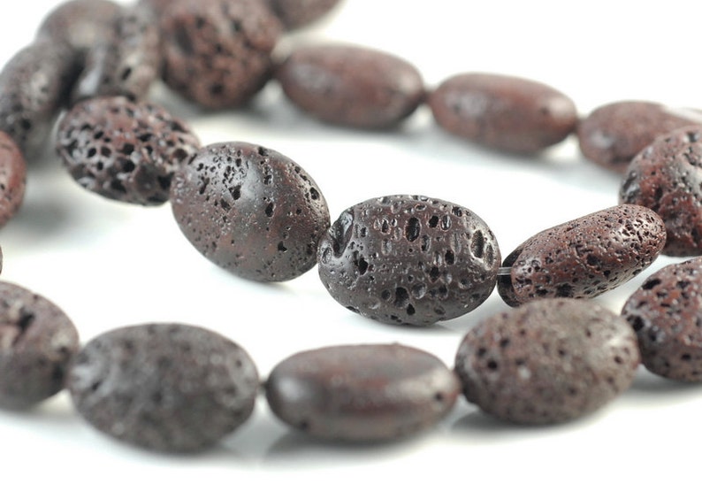 90186590-746 18x13mm Coffee Volcanic Basaltic Lava Gemstone Oval 18x13mm Loose Beads 16 inch Full Strand