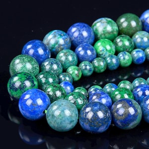 8mm Azurite in Lapis Gemstone Blue Green Round 8mm Loose Beads 7.5 inch Half Strand (90111885-131)