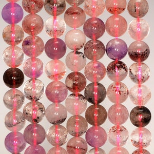 8-9MM Super Seven Cacoxenite Melody Quartz Gemstone Grade AA Round Loose Beads 7 inch Half Strand (80009718-A179)
