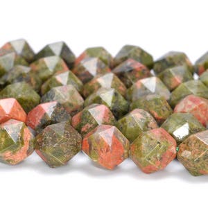 10MM Unakite Beads Star Cut Faceted Grade AAAAA Genuine Natural Gemstone Loose Beads 15&quot; BULK LOT 1,3,5,10 and 50 (80005151-M16)