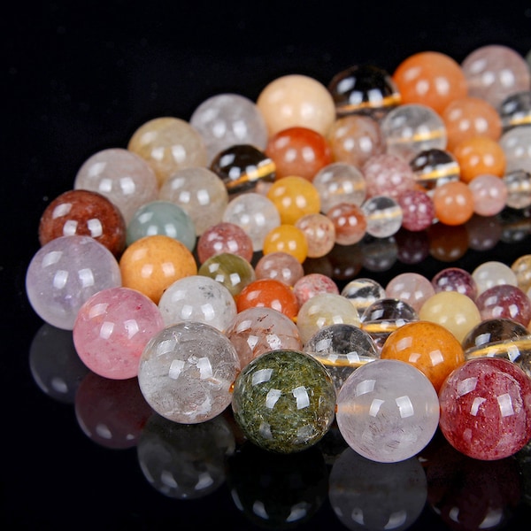 Natural Mix Color Rutilated Quartz Gemstone Grade AAA Round 4MM 6MM 8MM 10MM 12MM Loose Beads (D2)