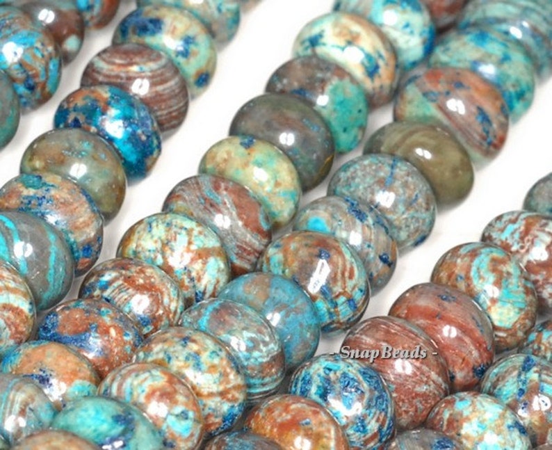 90106896-125A Turquoise Blue Brown Rondelle Calsilica Gemstones Pebble Rondelle Donut 8X5MM Loose Beads 7.5 inch Half Strand