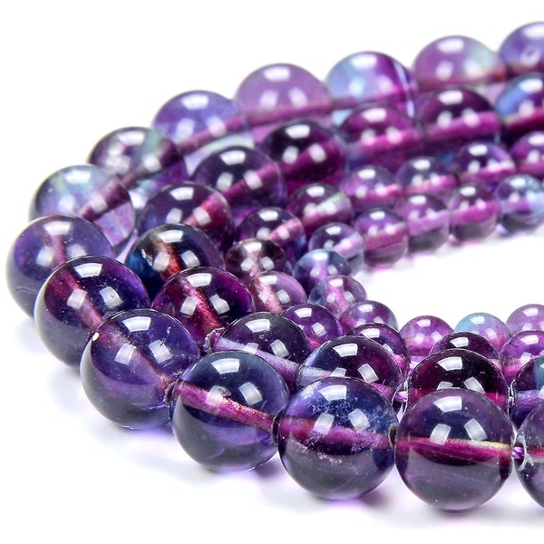 Natural Fluorite Purple Blue Gemstone Grade AA Round 4MM 5MM 6MM 7MM 8MM 9MM Loose Beads (D333)