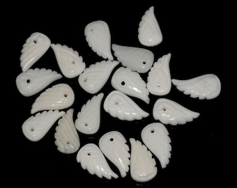 10X6MM White Stone Gemstone Carved Angel Wing Beads BULK LOT 2,6,12,24,48 (90187154-001)