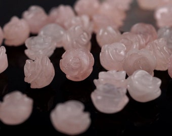 12MM  Rose Quartz Gemstone Carved Rose Flower Beads BULK LOT 5,10,20,30,50 (90187270-002)