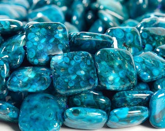 Blue Crinoid Fossil Gemstone Square 15MM Loose Beads 7.5 inch Half Strand (80020656-D661)